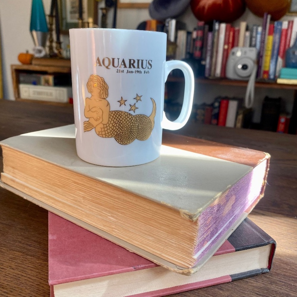 Vintage Gold Zodiac Aquarius Coffee Mug, Aquarius Gifts